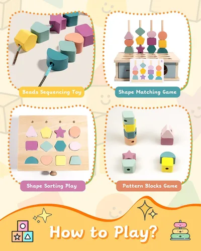 Miniatura 3 de Biottro Montessori - Juguetes para niños de 3, 4, 5 años, 5 en 1, juguete educativo de aprendizaje para niños y niñas, cuentas apilables a juego