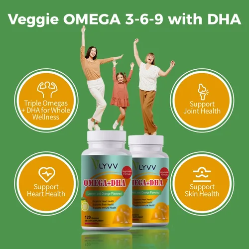 Miniatura 4 de Omega Plus DHA, para adultos y niños, sabor a limón -120 gomitas - Omega 3, 6, 9 y DHA - Promueve la salud del cerebro y el corazón - Veggie - 40