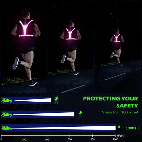 Miniatura 2 de Ylzzrs Chaleco reflectante LED para correr, chaleco de correr recargable por USB, soporte para teléfono para corredores, caminatas nocturnas, 6-11