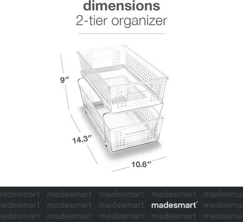 Miniatura 3 de madesmartOrganizador de 2 niveles, cestas de almacenamiento de deslizamiento multiusos con asas, claro