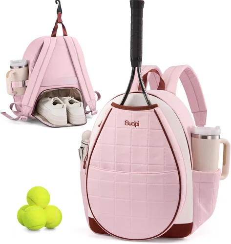 Miniatura 10 de Sucipi Bolsas de tenis para mujeres, Mochila bolsa acolchada para raqueta de tenis para raqueta de tenis, palas de pickleball, bádminton Negro
