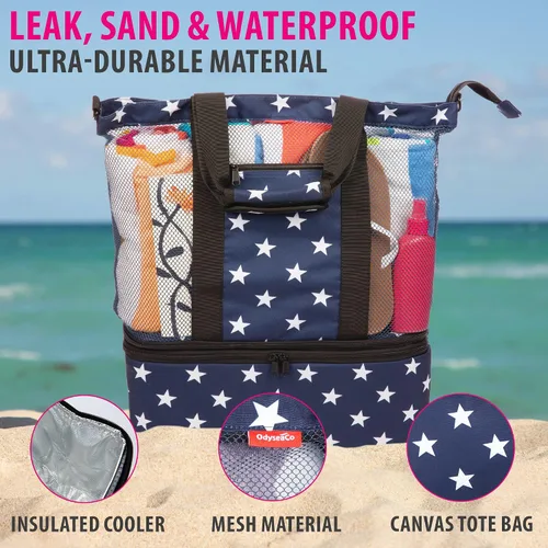 Miniatura 3 de Odyseaco Bolsa de playa impermeable con compartimento refrigerador, bolsas de playa impermeables a prueba de arena para mujeres, bolsa de piscina