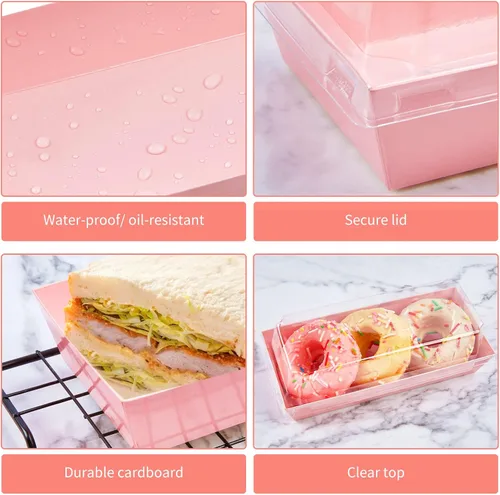 Miniatura 4 de Ocmoiy Cajas de charcutería con tapas transparentes, paquete de 50 cajas de panadería rosadas, cajas de galletas, cajas pequeñas de golosinas