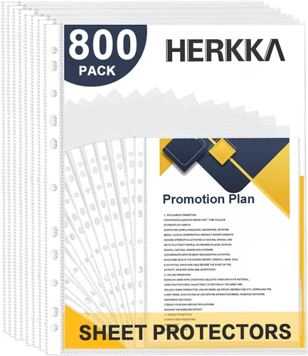 Miniatura 14 de HERKKA - Protectores de hojas, paquete de 600 protectores de páginas de plástico transparente reforzados con 11 agujeros para carpetas de 3 anillas