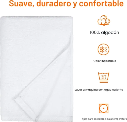 Miniatura 4 de Amazon Basics 2 toallas de baño de gran tamaño de secado rápido, 100% algodón, color blanco, de 62 x 30 pulgadas