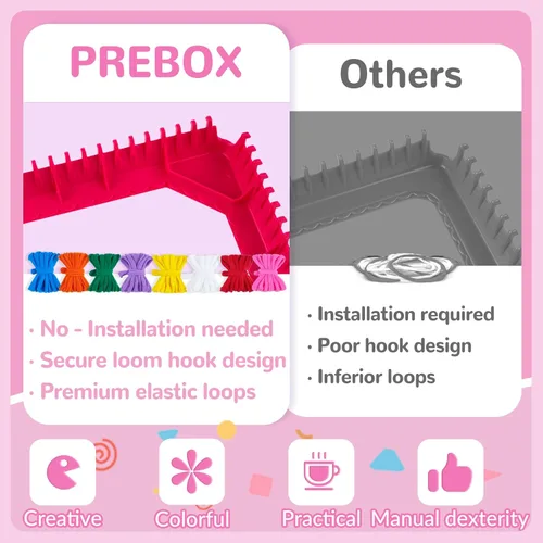 Miniatura 3 de PREBOX Kit de Telar de Tejer, Juguetes para Niños y Adultos, Aros para Agarraderas, Manualidades para Niñas de 6, 7, 8, 9, 10, 11, 12 Años, Telar