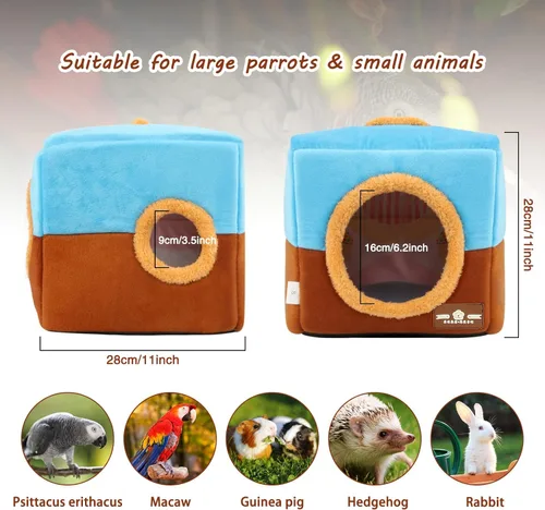Miniatura 2 de Casa nido de loro de gran tamaño – Invierno cálido pájaro acurrucarse cabaña colgante de pájaros casa jaula escondida cueva cama para pájaros Azul