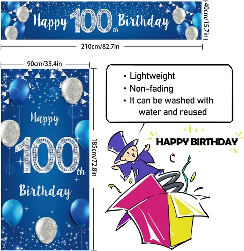 Miniatura 2 de Juego de carteles de feliz cumpleaños número 100 para puerta, porche, decoración de cumpleaños de 100 años, suministros de fiesta para hombres