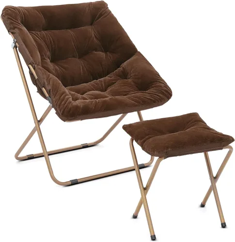 Cómoda silla con platillo, silla de sala de estar, silla plegable acolchada suave de piel sintética, cómoda silla cuadrada de luna para sala de