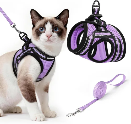 Miniatura 50 de rabbitgoo Juego de arnés y correa para gatos para caminar a prueba de escape, chaleco suave ajustable para gatitos con tira reflectante para gatos