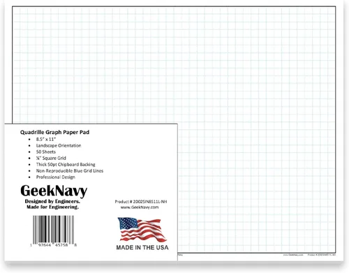 Miniatura 9 de GeekNavy Papel cuadriculado de 8.5 x 11 pulgadas, 50 hojas verticales, cuadrícula cuadrada de 0.25 pulgadas, 4 x 4, plano, alto brillo, contorno