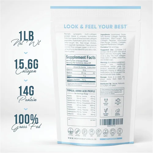 Miniatura 2 de Polvo de proteína de colágeno hidrolizado multi (16oz) - Tipos I, II, III, V y X - Bovino alimentado con pasto (Peptan®), marino capturado