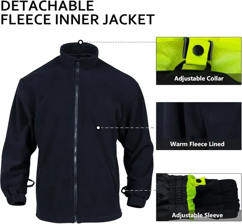 Miniatura 5 de VENDACE Chaquetas de seguridad reflectantes de alta visibilidad para hombres 3 en 1 ANSI Clase 3 Hi Vis Chaqueta de invierno impermeable Forro