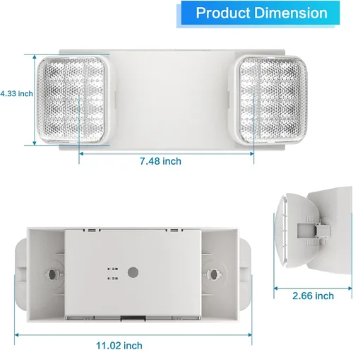 Miniatura 4 de Paquete de 2 luces de emergencia para negocios, con batería de respaldo, cable duro, certificado UL 924, CA 120/277V, luz de emergencia LED