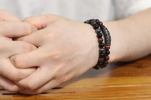 Miniatura 11 de 2Pcs Triple Protection Bracelet,Natural Tigers Eye Black Obsidian and Hematite 8 MM Beads Bracelet for Men Women Gift, Healing Crystal Bracelet