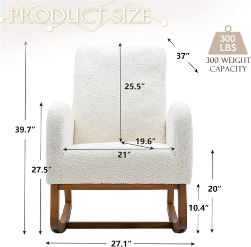 Miniatura 2 de Comfy - Silla mecedora tapizada para guardería o relajación, sillón de sala de estar con respaldo alto, mecedora moderna con bolsillo lateral