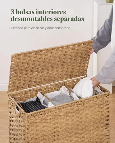 Miniatura 3 de SETVSON Cesta de ropa sucia con tapa de 132 L, (35 galones) cesta de ropa sucia con tapa, cesta de ropa sucia de ratán tejida a mano con pies Natural