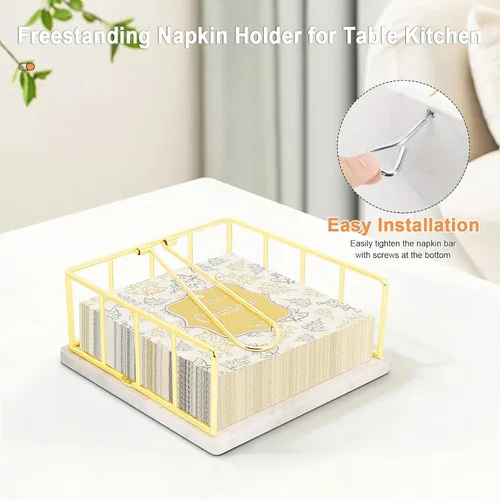 Miniatura 6 de Livabber Servilletero plano, almacenamiento de servilletas de cocina de metal con brazo de tensión ponderada, dispensador de papel de seda rústico