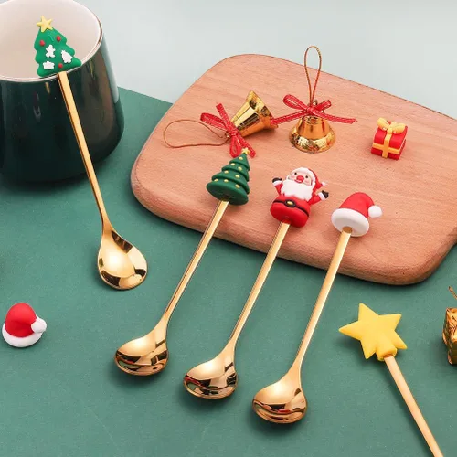 Miniatura 7 de Upkoch Juego de cucharas de Navidad, cucharas de café de Navidad, cucharadita de café de postre de acero inoxidable, vajilla de fiesta