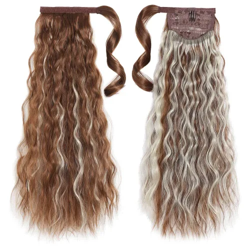 Miniatura 19 de Extensiones de cabello para cola de caballo, extensión de cola de caballo roja de 16 pulgadas, corta, ondulada, rizada, envolvente, cola de caballo
