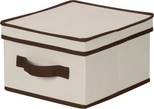 Miniatura 10 de Household Essentials 513 - Caja de almacenamiento con tapa y asa, lona beige natural con ribete marrón, tamaño grande
