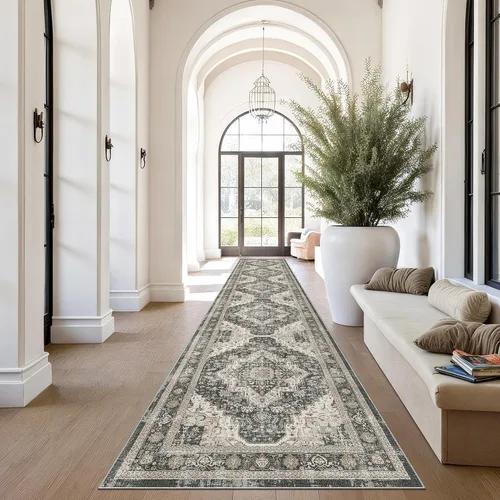 Miniatura 35 de Roxstand Alfombras de 2,44 x 3,05 m para sala de estar, alfombra vintage lavable con respaldo antideslizante, alfombra grande resistente a manchas