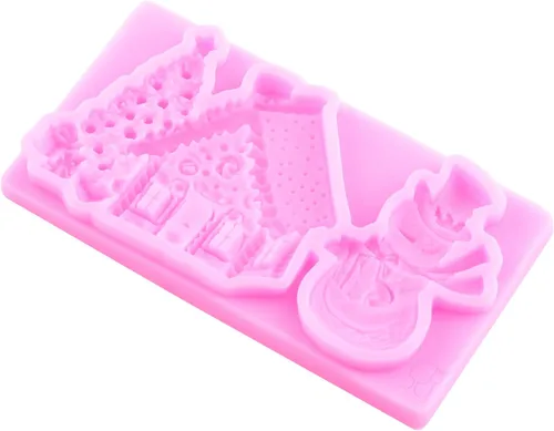 Miniatura 9 de Mujiang Moldes de silicona de muñeco de nieve de Navidad, molde 3D para castillo de Navidad, moldes de chimenea para decoración de pasteles