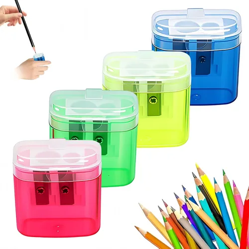 Miniatura 11 de Sacapuntas con tapa, sacapuntas de mano de doble agujero, sacapuntas portátil para niños, adultos, estudiantes, clase escolar, oficina en casa