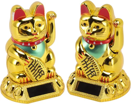 Miniatura 4 de Fortuna alimentada por energía solar, dando la bienvenida saludando riqueza fortuna gatos Fung Shui Cat para oficina en casa y negocios ()