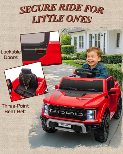Miniatura 7 de First Ride On - Auto Ford F-150 Raptor de 12 voltios con licencia para niños, juguetes para montar con control remoto, vehículo eléctrico para niños