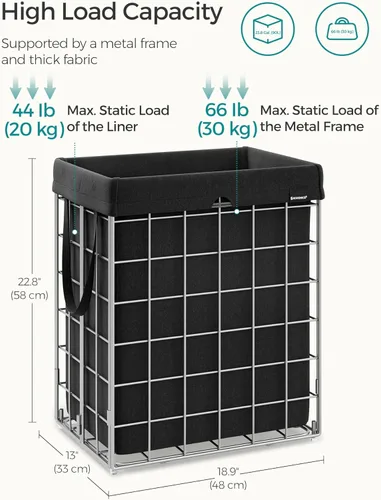 Miniatura 5 de SONGMICS Cesta para la ropa sucia, 23.8 galones (90 litros), cesta de ropa plegable, forro extraíble y lavable, marco de alambre de metal