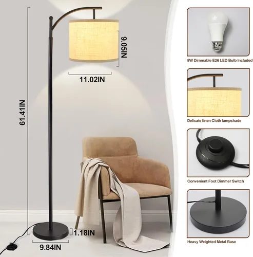 Miniatura 6 de DLLT - Lámpara de pie de arco moderna, lámpara de pie de granja con pantalla de linterna, luz de lectura alta industrial para dormitorio, sala