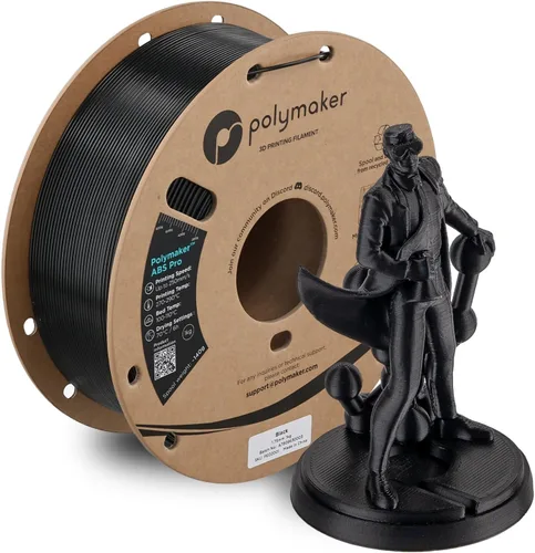 Polymaker Filamento ABS Pro para impresora 3D de 0.069 pulgadas, color negro, ABS de grado de ingeniería de 2.2 lbs con alta resistencia al calor,