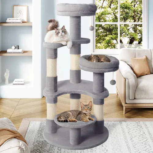 Miniatura 9 de Allewie - Árbol para gatos de 55.5 pulgadas para gatitos de interior/Perchas de felpa suave/Torre para gatos de varios niveles/Postes de sisal