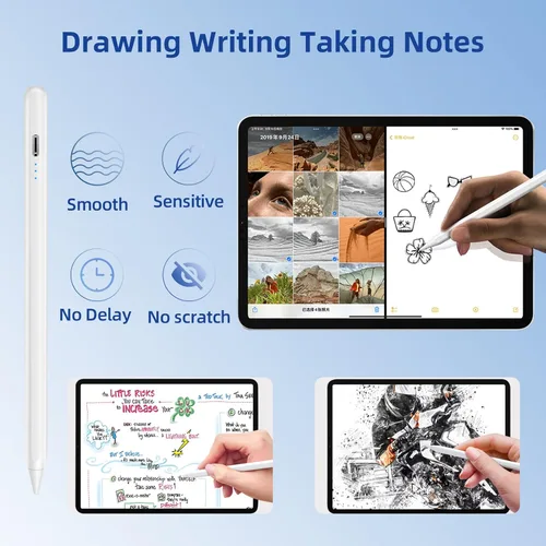 Miniatura 5 de Lápiz óptico para iPad 2018-2025 con rechazo de palma, carga más rápida, sensibilidad de inclinación, lápiz iPad compatible con Blanco