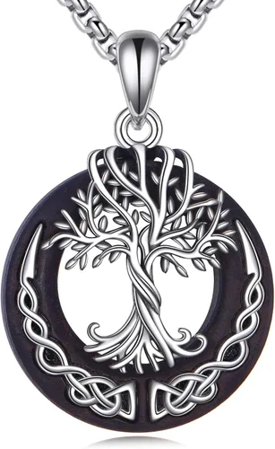 Miniatura 31 de ONEFINITY Collar de plata de ley 925 con diseño de árbol de la vida con colgante de nudo celta de concha de abulón para mujer