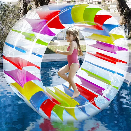 Zcaukya 65"/47" Giant Inflatable Wheel Roller, Colorful Water Rolling Wheel Float for Kids Summer Swimming Pool Parties, Rolling on The Lawn, Indoor