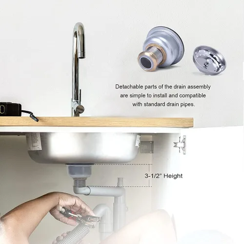 Miniatura 3 de Conjunto de drenaje de fregadero de cocina de taza profunda de 3-1/2, construcción de acero inoxidable 304 con cesta de poste fijo y vástago largo