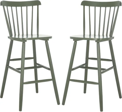 Miniatura 12 de SAFAVIEH Muebles - Juego de 2 taburetes de bar Galena - Negro - Madera maciza - Diseño moderno de línea limpia - Ideal para cocina, zona de bar