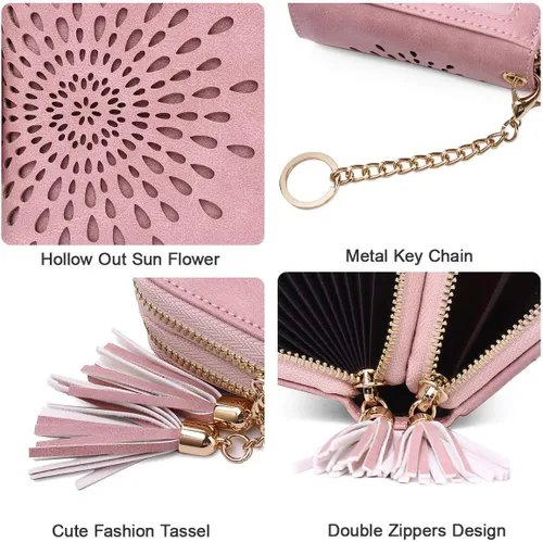 Miniatura 4 de APHISON RFID - Porta tarjeta de crédito con cremallera carteras pequeñas para mujer en cuero estilo girasol para mujer y niña caja de regalo 1927