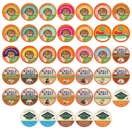 Crazy Cups Paquete variado de cápsulas de café descafeinado con sabor compatibles con cafeteras Keurig K Cup, 40 unidades, muestras de café con