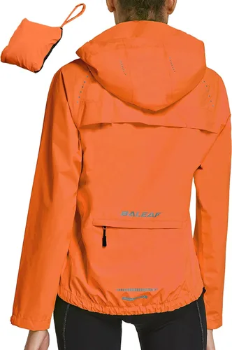 Miniatura 10 de Baleaf - Chaquetas impermeables para mujer, cortavientos reflectantes, plegables, ligeras, para correr, ciclismo, con capucha