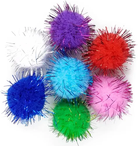 SamuRita Surtido de pompones con purpurina brillante para manualidades, accesorios de bricolaje (1.18 pulgadas, 1.18 pulgadas - 100 unidades)