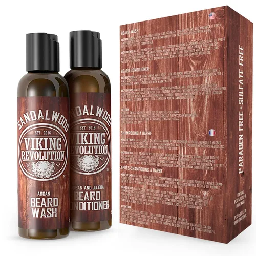 Miniatura 6 de Viking Revolution Juego de acondicionador para barba y lavado de barba con aceites de argán y jojoba, suaviza y fortalece, aroma natural de sándalo