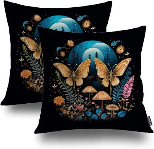 Miniatura 34 de Shrahala Funda de almohada decorativa de castillo oscuro de Halloween, casa con murciélagos de bruja, esqueleto, funda de almohada cuadrada mezclada