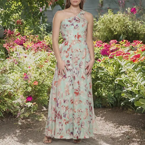 Miniatura 5 de Eliza J Vestido de mujer estilo estampado gasa sin mangas asimétrico un hombro vestido