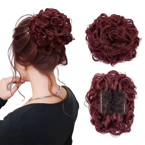 Miniatura 27 de Benehair Moño desordenado con peines con clip en moño de Juva, moño de Juva, esponjoso, ondulado, fácil de estirar, moño grande, cola de caballo