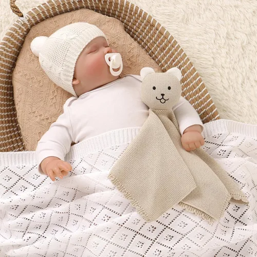 Miniatura 2 de LAWKUL Manta de seguridad suave para recién nacidos, niños y niñas, de punto para acurrucarse, cómoda, color camel, 16 x 16 pulgadas