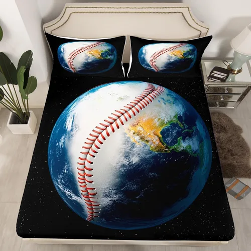 Miniatura 17 de Erosebridal Sábana bajera ajustable de béisbol tamaño individual, juego de cama de juegos deportivos para niños, niñas, adolescentes y adultos