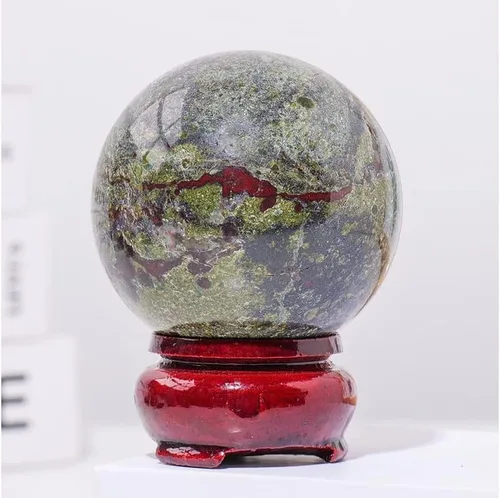 Miniatura 9 de Figura de esfera de adivinación de cuarzo curativo con bola de jaspe de sangre de dragón natural, con soporte de madera, 1.96 pulgadas